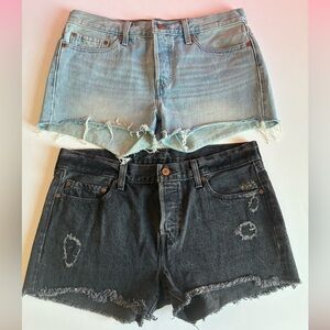 Levi's Bundle Light Blue & Black Distressed Button Front Shorts - Waist 28